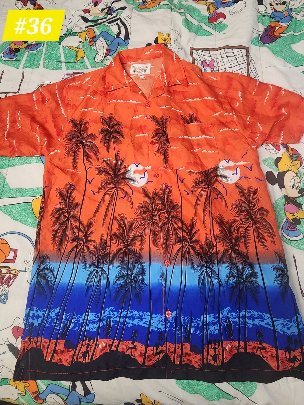 Men's Tropical Palm Print Camp Shirt - Orange & Blue